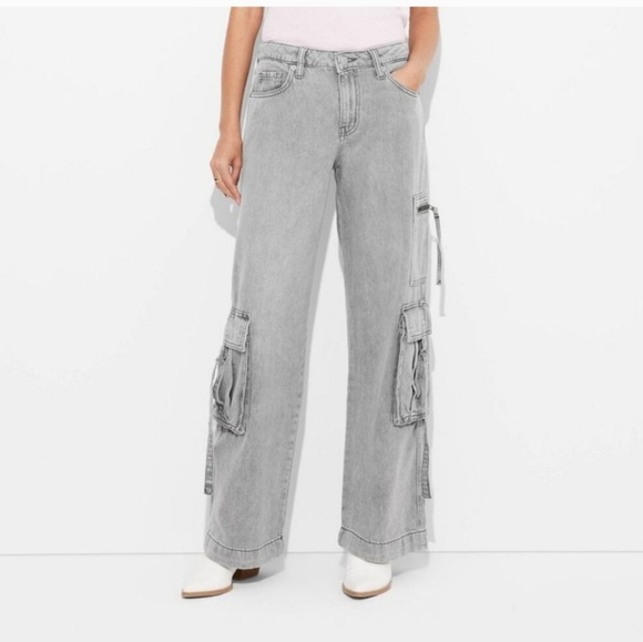 Women's Mid Rise Wide Leg Pants - Wild Fable - Grey - 14R - Picture 1 of 14